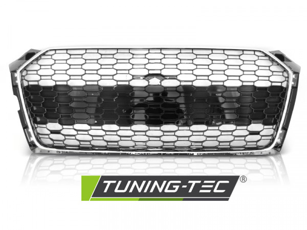 Upgrade Sportgrill / Kühlergrill für Audi A5 Coupe Cabrio Sportback (F53, F57, F5A) 2016+ hochglanz schwarz/chrom in Wabendesign